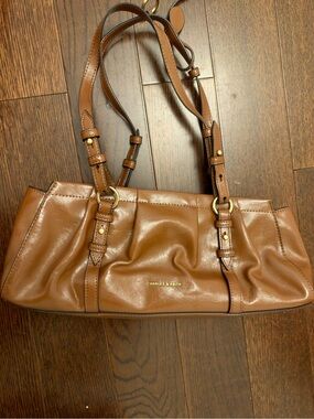 Charles & Keith Brown Leather Double-Strap Shoulder Bag